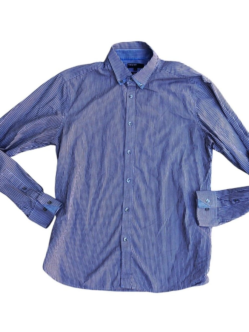 AUTOGRAPH Button Down Dress Shirt LG Men's Blue Long Sleeve Collared Slim Fit